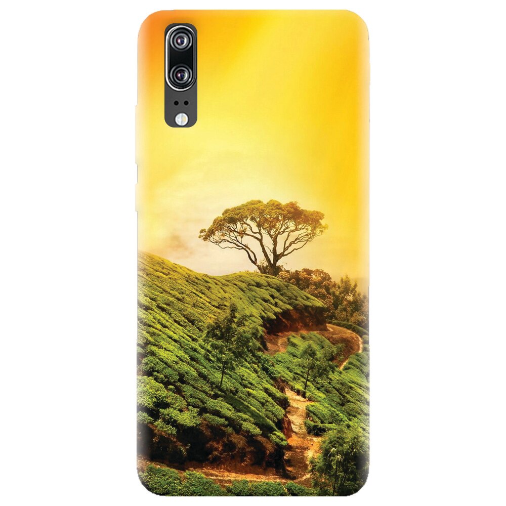Husa silicon pentru Huawei P20, Hill Top Tree Golden Light
