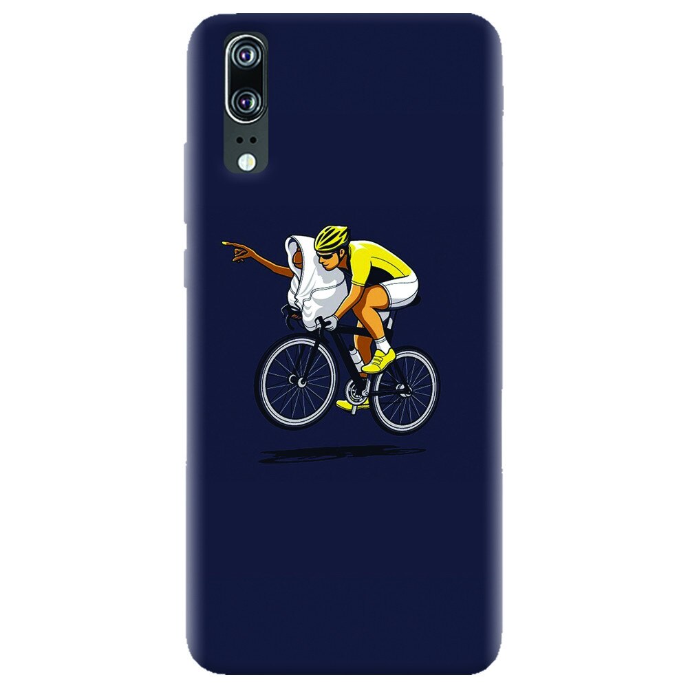 Husa silicon pentru Huawei P20, ET Riding Bike Funny Illustration