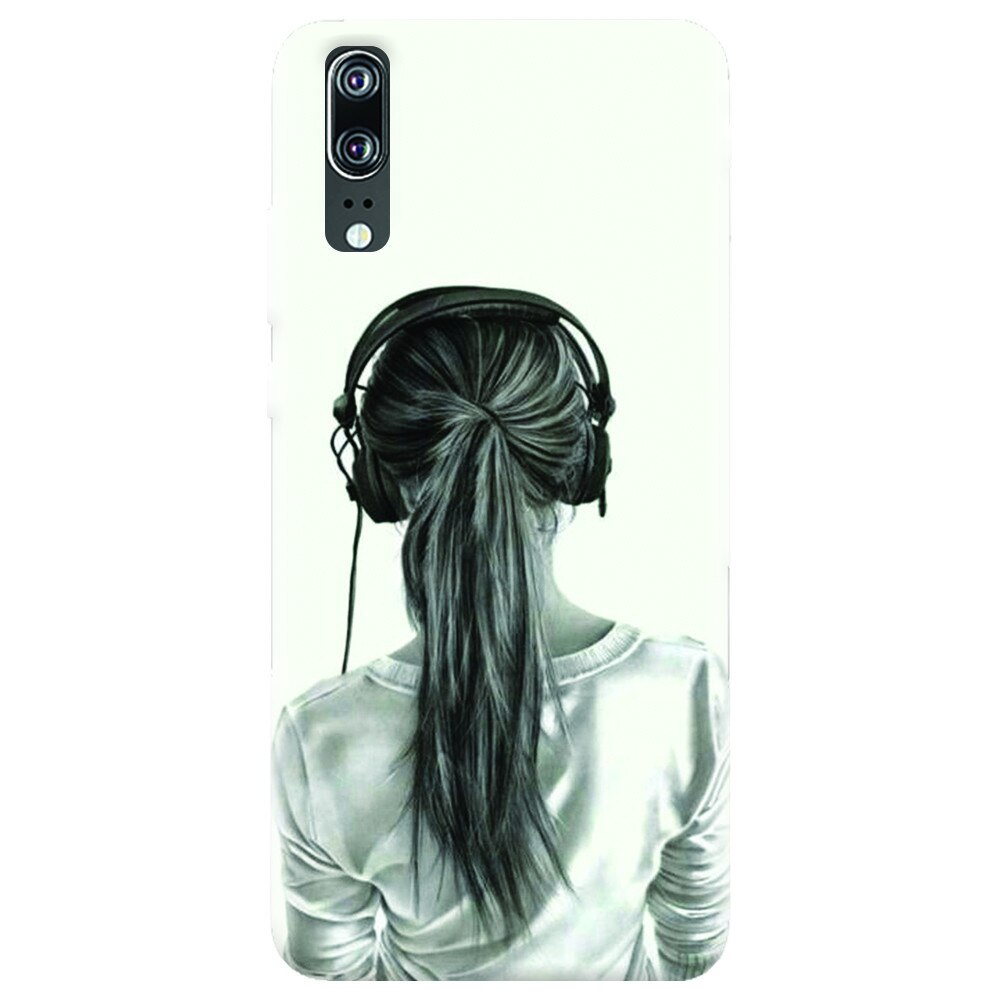 Husa silicon pentru Huawei P20, Girl With Headphone