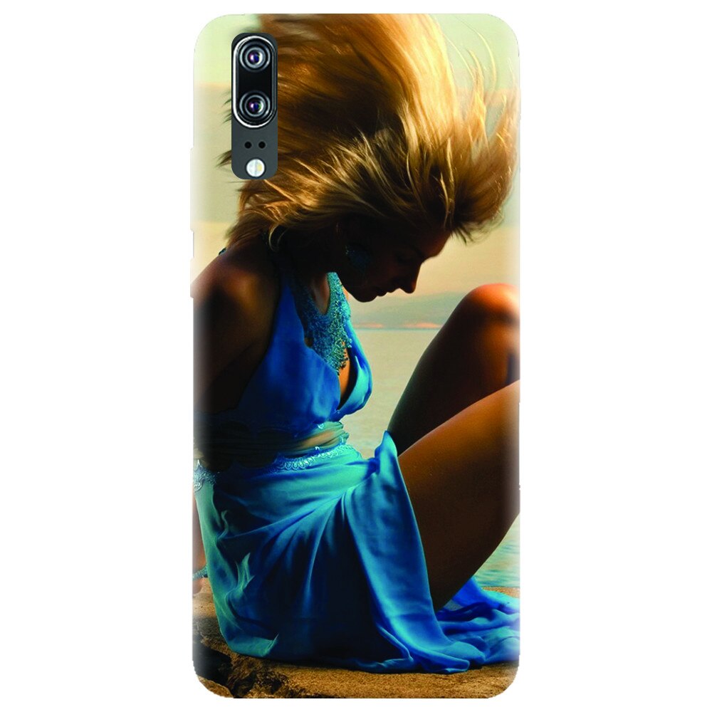 Husa silicon pentru Huawei P20, Girl In Blue Dress
