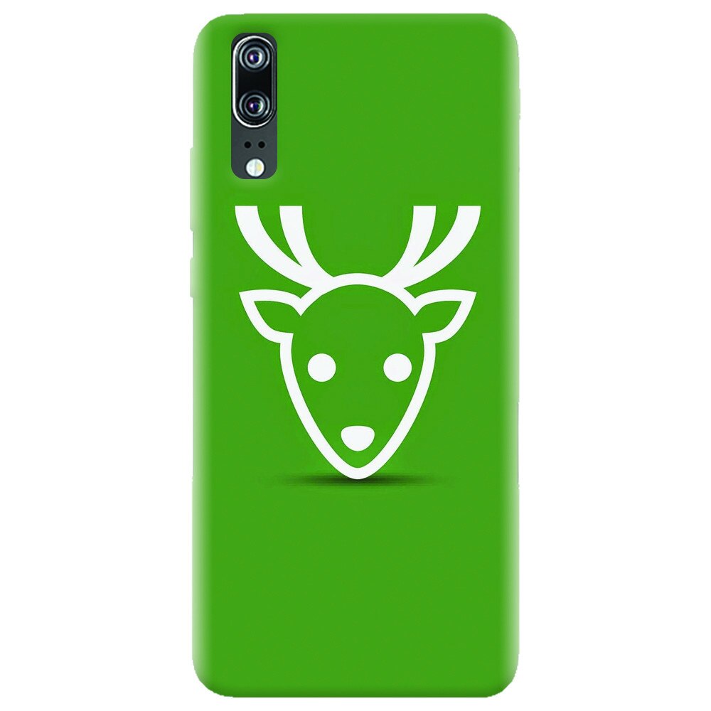 Husa silicon pentru Huawei P20, Minimal Reindeer Illustration Green