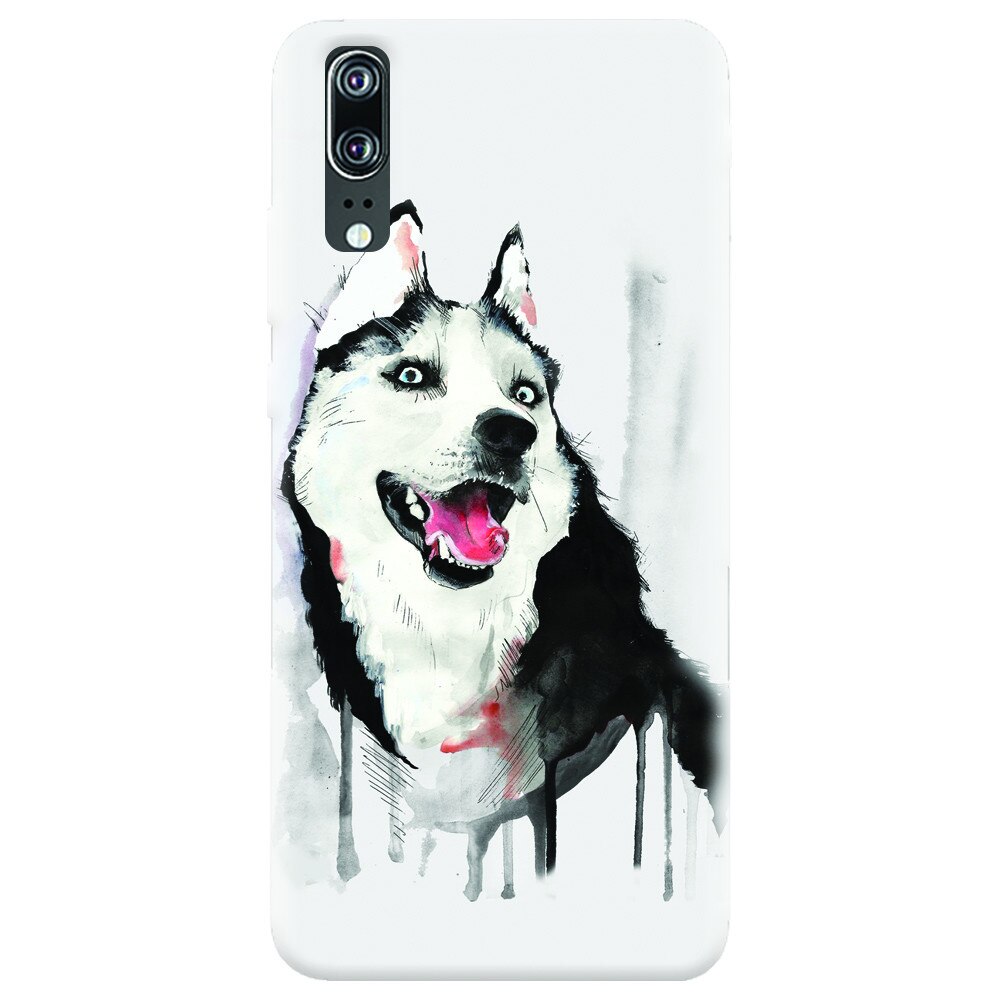 Husa silicon pentru Huawei P20, Husky Dog Watercolor Illustration