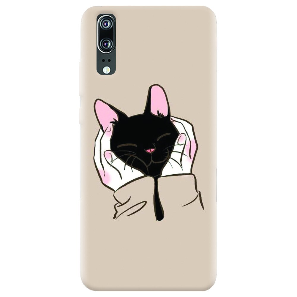 Husa silicon pentru Huawei P20, Th Black Cat In Hands