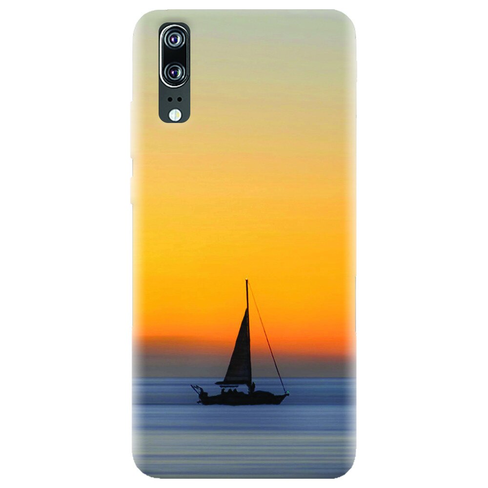 Husa silicon pentru Huawei P20, Wind Sail Boat Ocean Sunset