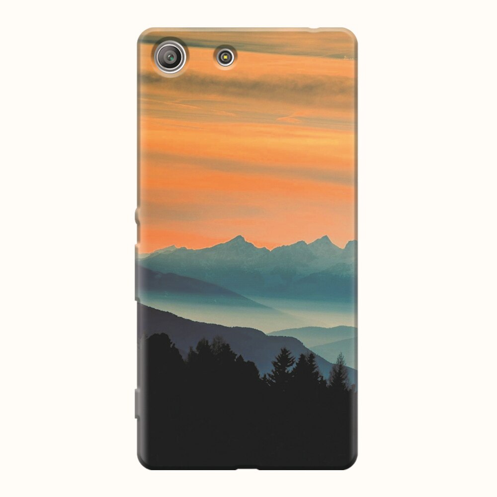 Husa silicon pentru Sony Xperia M5, Blue Mountains Orange Clouds Sunset Landscape
