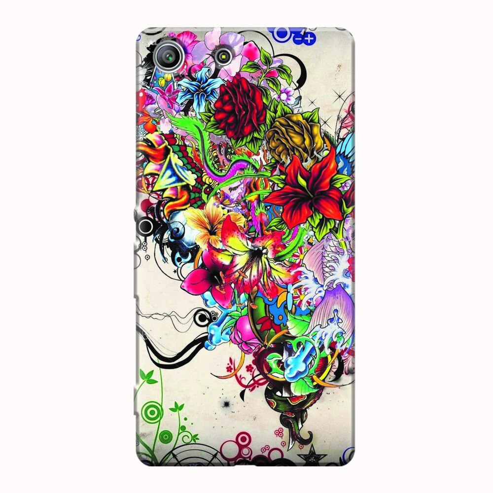 Husa silicon pentru Sony Xperia M5, Abstract Flowers Tattoo Illustration