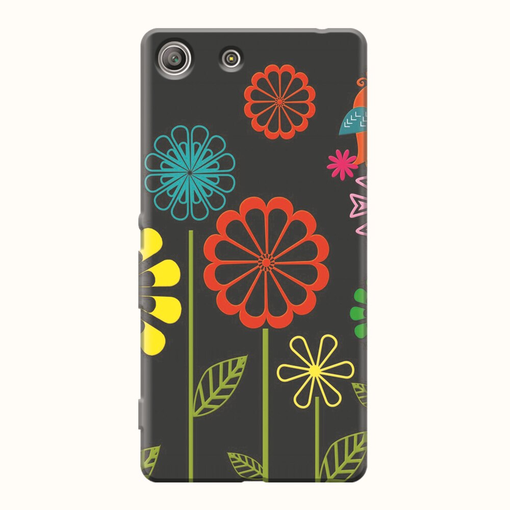 Husa silicon pentru Sony Xperia M5, Colorful Spring Birds Flowers Vectors