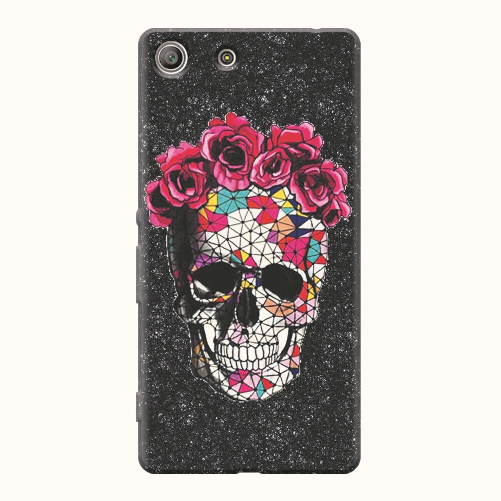 Husa silicon pentru Sony Xperia M5, Colorful Skull Roses Space