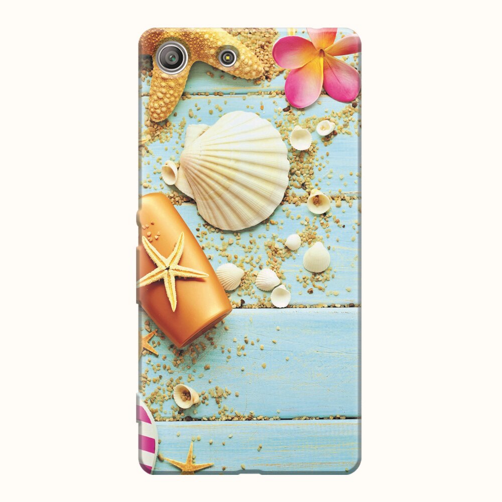 Husa silicon pentru Sony Xperia M5, Blue Wood Seashells Sea Star