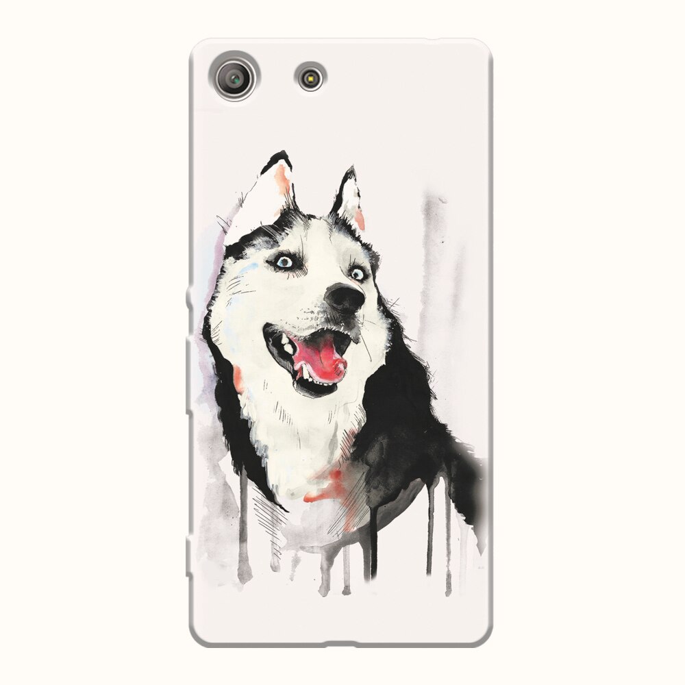 Husa silicon pentru Sony Xperia M5, Husky Dog Watercolor Illustration