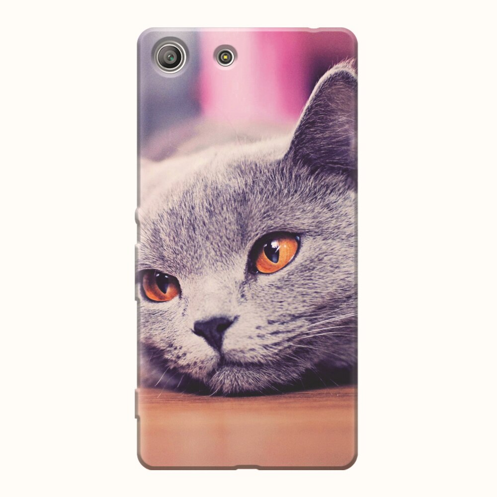 Husa silicon pentru Sony Xperia M5, British Shorthair Cat Yellow Eyes Portrait