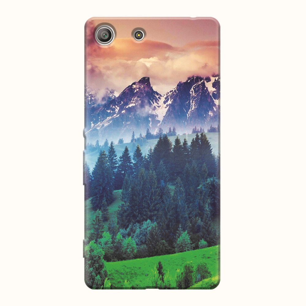 Husa silicon pentru Sony Xperia M5, Forest Hills Snowy Mountains And Sunset Clouds