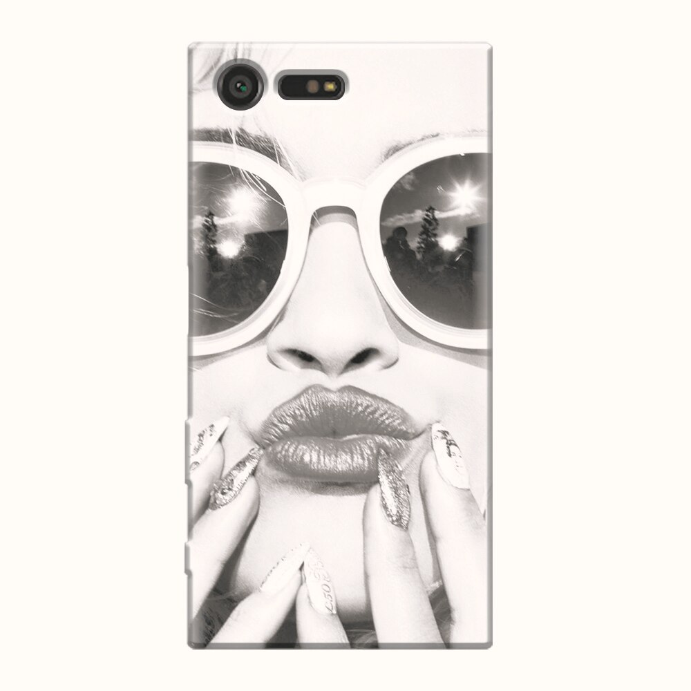 Husa silicon pentru Sony Xperia X Compact, Black And White Portrait Blonde Model In Fashion Sunglasses