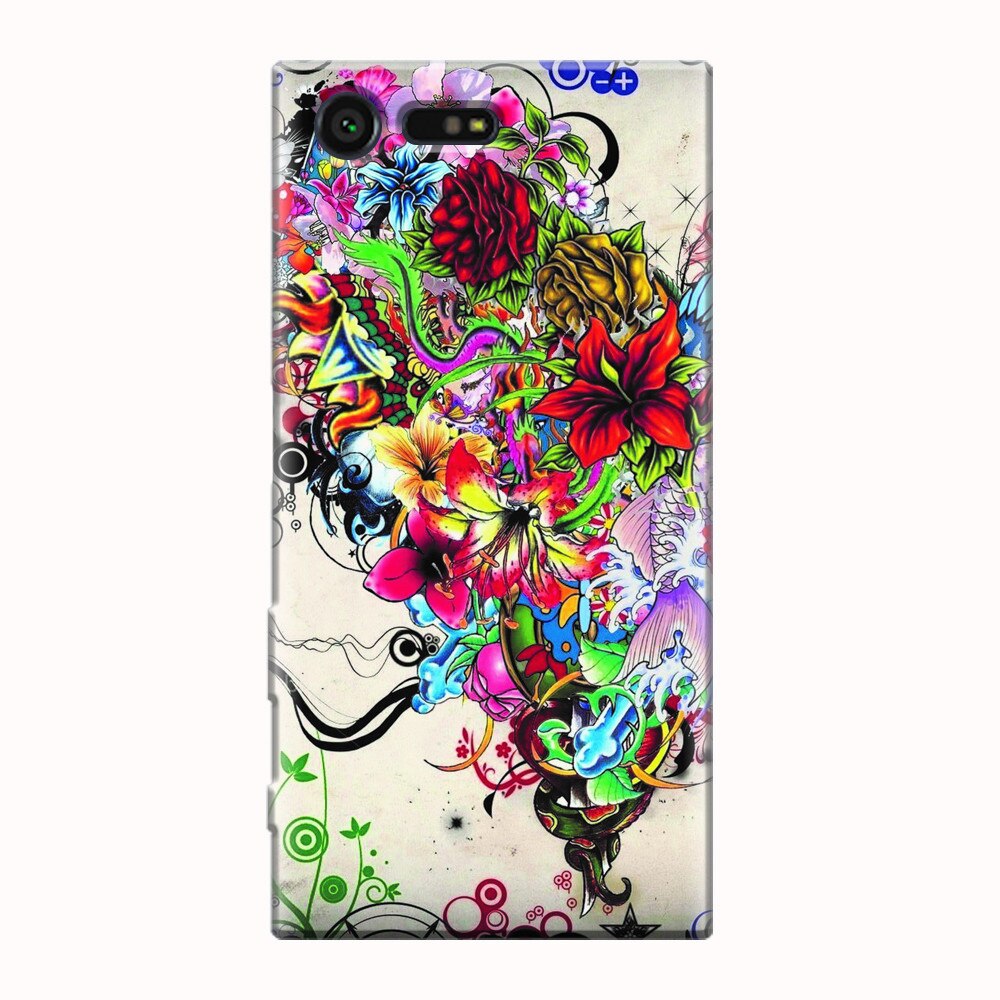 Husa silicon pentru Sony Xperia X Compact, Abstract Flowers Tattoo Illustration
