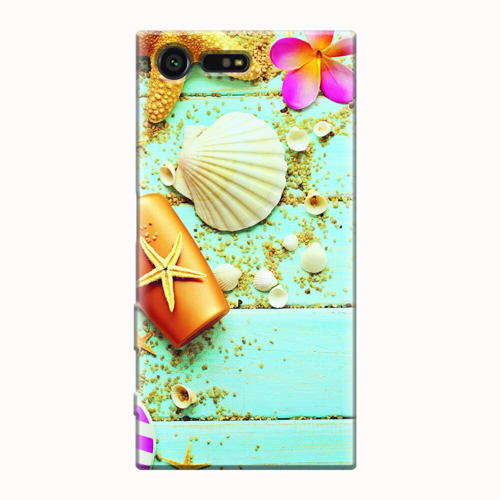 Husa silicon pentru Sony Xperia X Compact, Blue Wood Seashells Sea Star