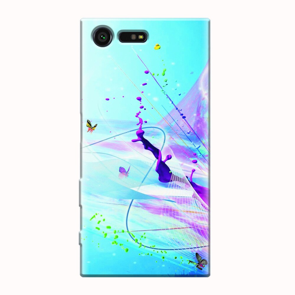 Husa silicon pentru Sony Xperia X Compact, Artistic Paint Splash Purple Butterflies