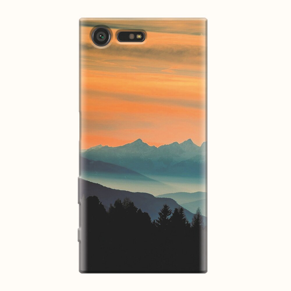 Husa silicon pentru Sony Xperia X Compact, Blue Mountains Orange Clouds Sunset Landscape
