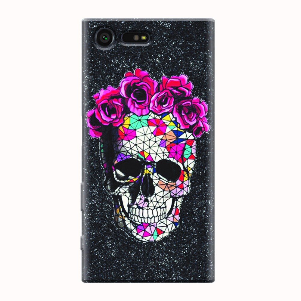 Husa silicon pentru Sony Xperia X Compact, Colorful Skull Roses Space