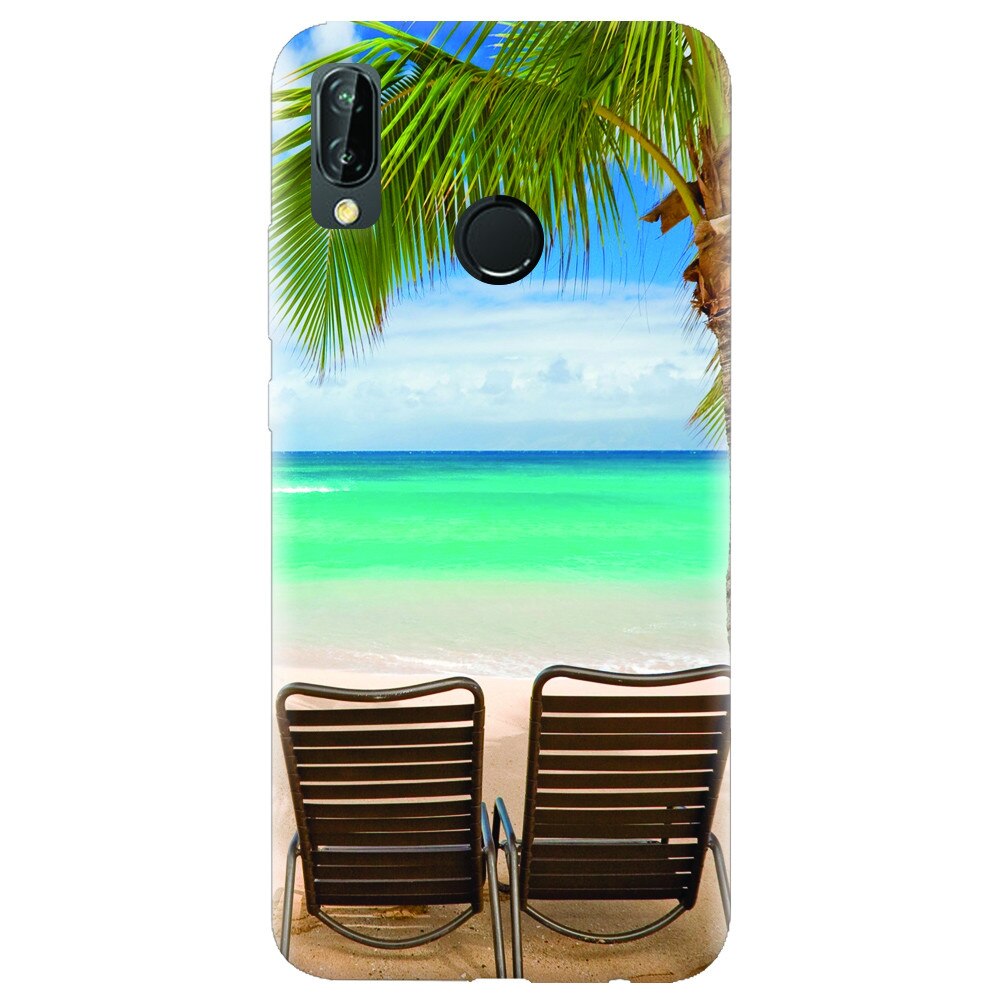 Husa silicon pentru Huawei P20 Lite, Beach Chairs Palm Tree Seaside