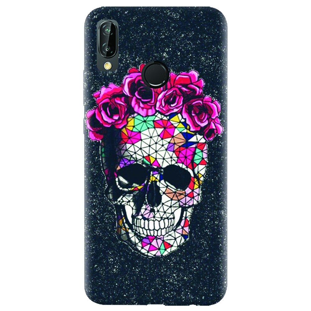 Husa silicon pentru Huawei P20 Lite, Colorful Skull Roses Space