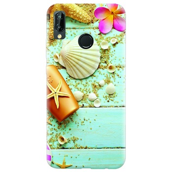 Husa silicon pentru Huawei P20 Lite, Blue Wood Seashells Sea Star Husa silicon pentru Huawei P20 Lite, Blue Wood Seashells Sea Star