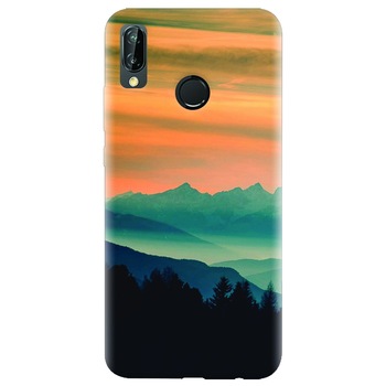 Husa silicon pentru Huawei P20 Lite, Blue Mountains Orange Clouds Sunset Landscape Husa silicon pentru Huawei P20 Lite, Blue Mountains Orange Clouds Sunset Landscape