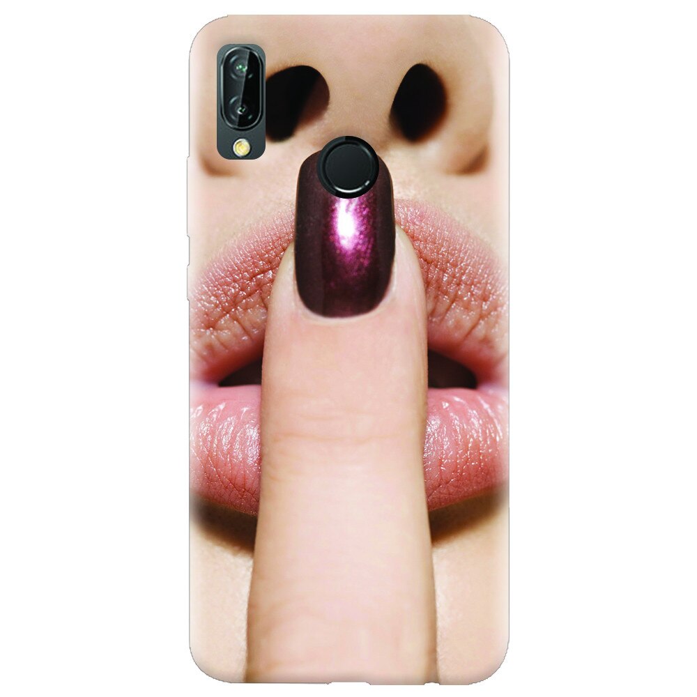 Husa silicon pentru Huawei P20 Lite, Finger Purple Nailpolish Girl Lips