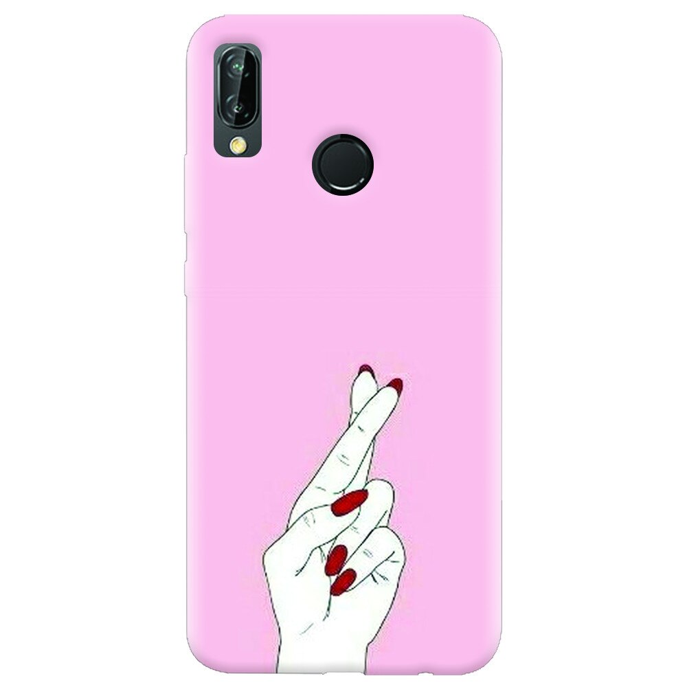 Husa silicon pentru Huawei P20 Lite, Pink Finger Cross