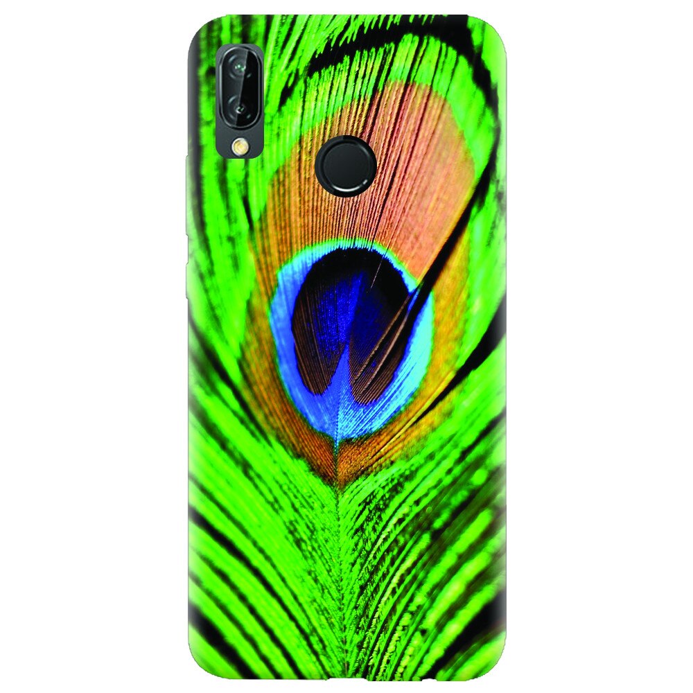 Husa silicon pentru Huawei P20 Lite, Peacock Feather Green Blue
