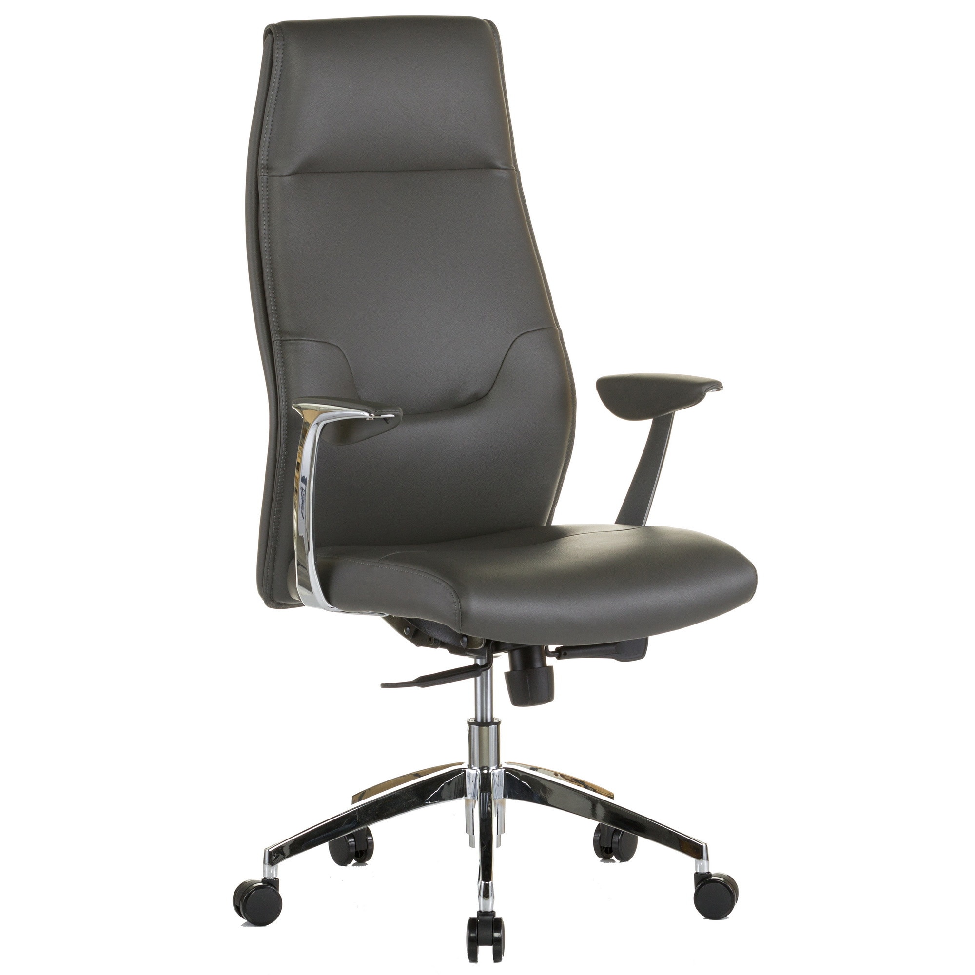 Scaun directorial QMOBILI Venice Gri, piele ecologica PU, brate aluminiu tapitate, mecanism sycron, baza aluminiu