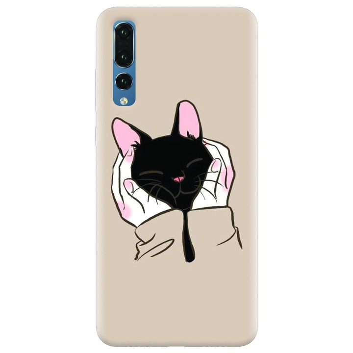 Силиконов кейс съвместим с Huawei P20 Pro, Th Black Cat In Hands