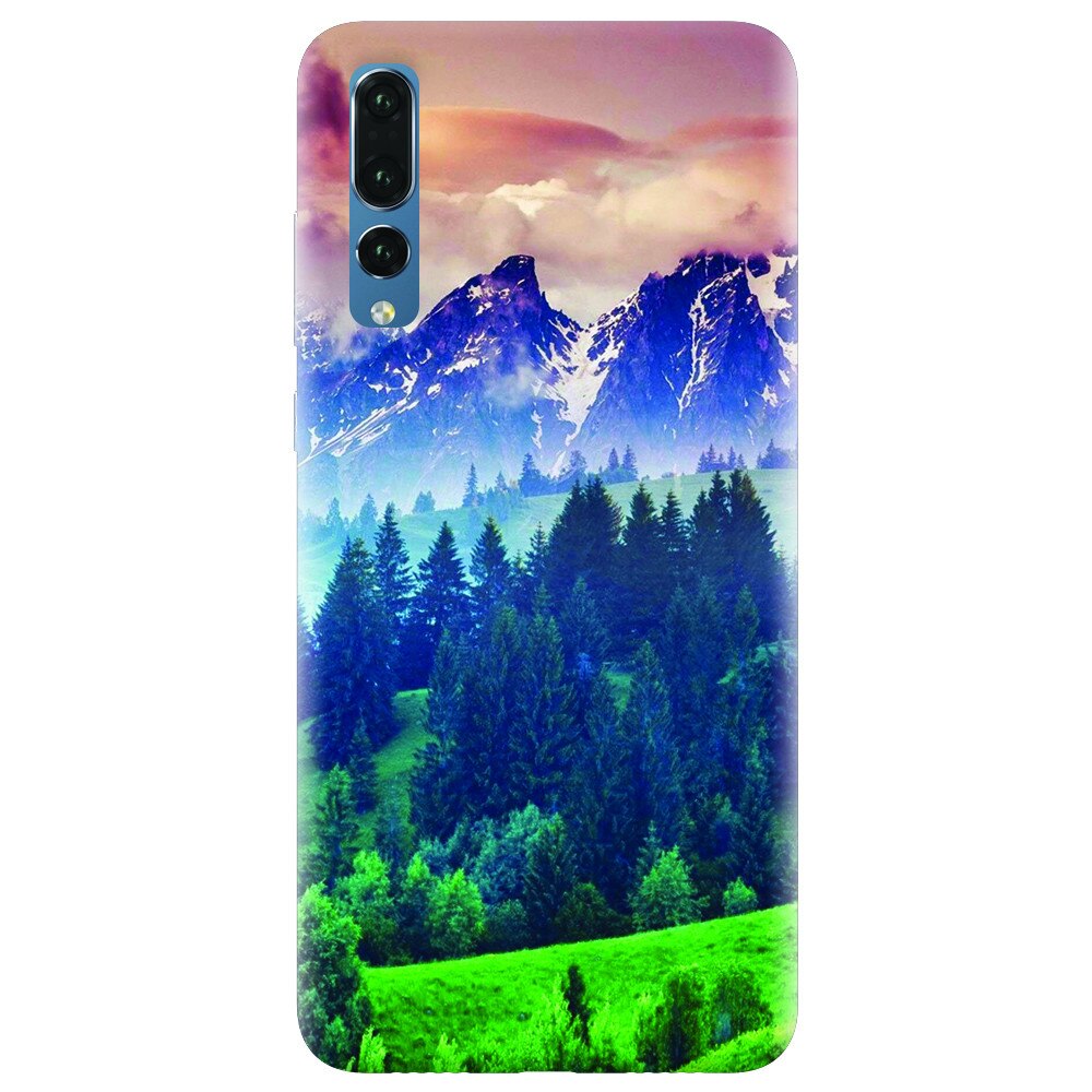 Husa silicon pentru Huawei P20 Pro, Forest Hills Snowy Mountains And Sunset Clouds