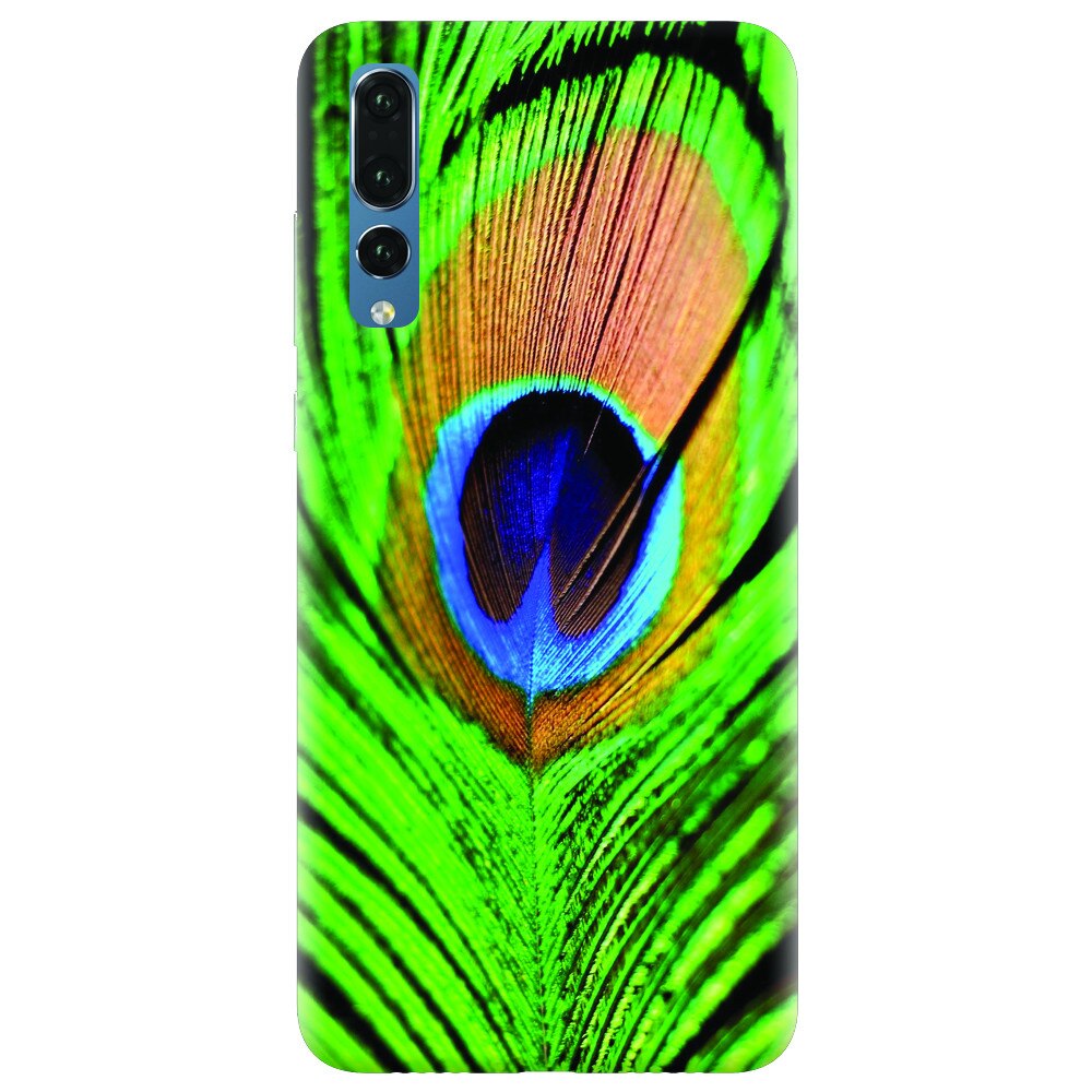 Husa silicon pentru Huawei P20 Pro, Peacock Feather Green Blue