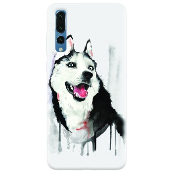 Husa silicon pentru Huawei P20 Pro, Husky Dog Watercolor Illustration Husa silicon pentru Huawei P20 Pro, Husky Dog Watercolor Illustration
