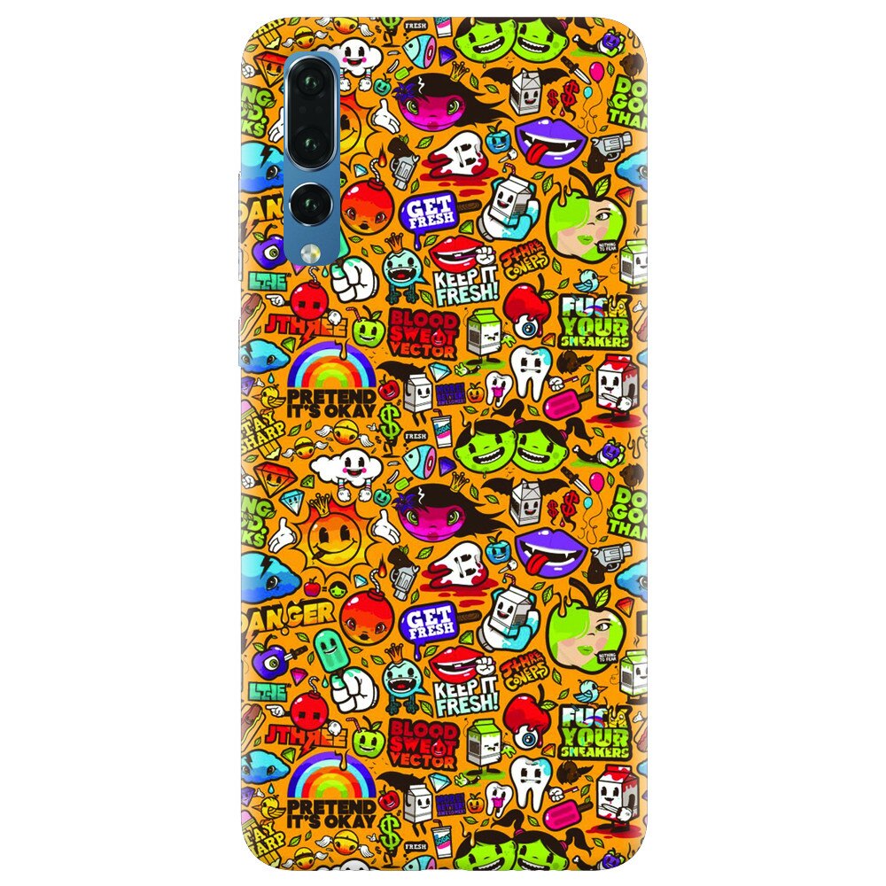Husa silicon pentru Huawei P20 Pro, Colorful Sticker Illustrations