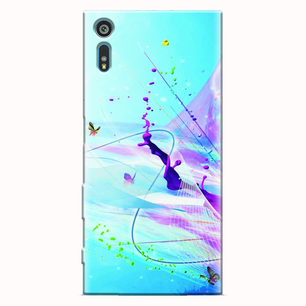 Husa silicon pentru Sony Xperia XZ, Artistic Paint Splash Purple Butterflies