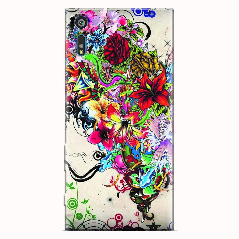 Husa silicon pentru Sony Xperia XR, Abstract Flowers Tattoo Illustration