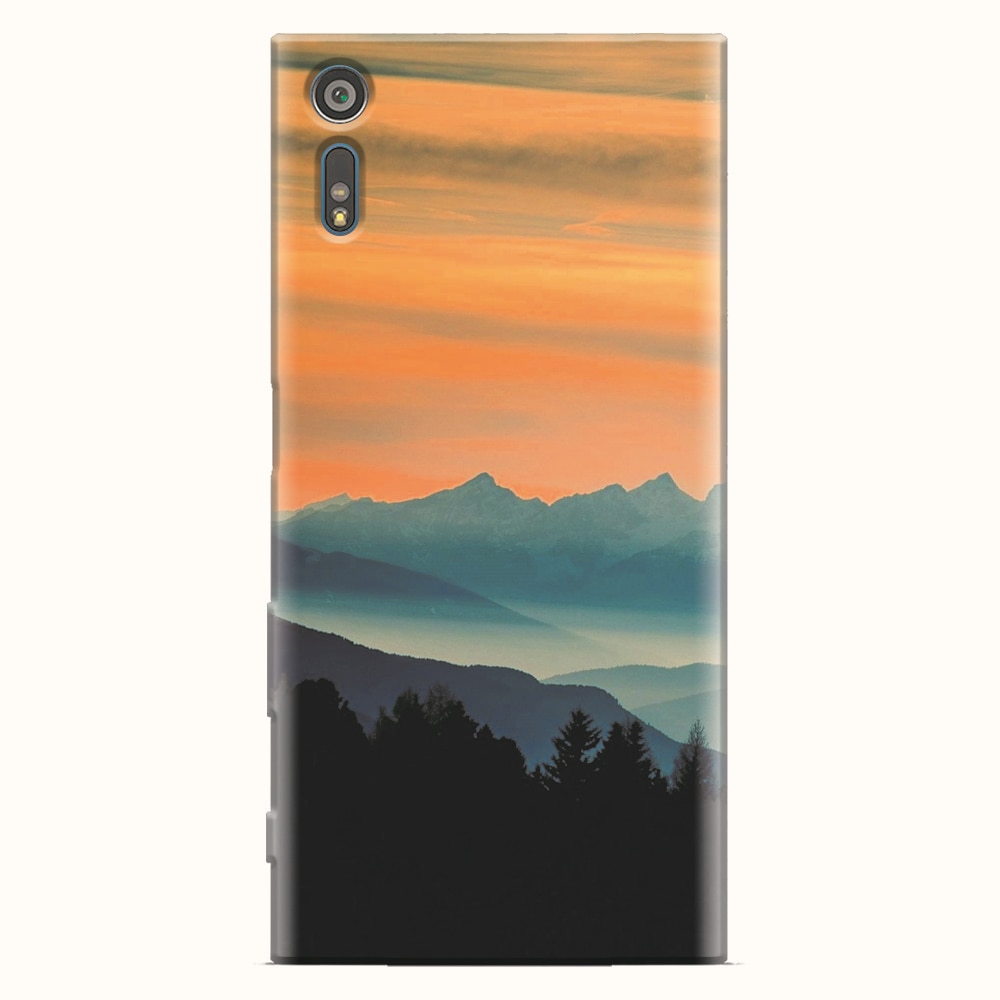 Husa silicon pentru Sony Xperia XZ, Blue Mountains Orange Clouds Sunset Landscape