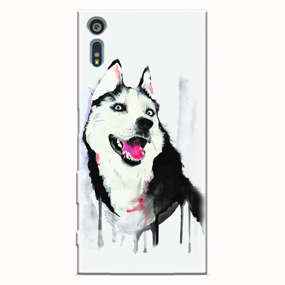 Husa silicon pentru Sony Xperia XZ, Husky Dog Watercolor Illustration