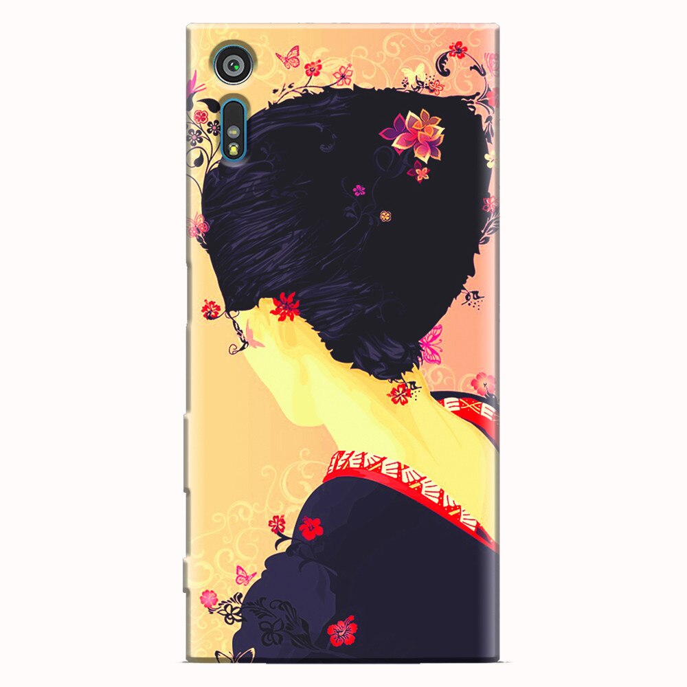 Husa silicon pentru Sony Xperia XR, Japanese Geisha Illustration Cherry Blossom