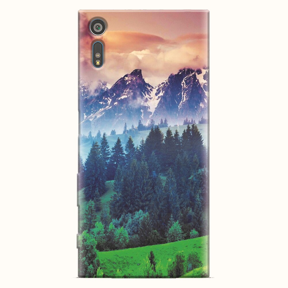 Husa silicon pentru Sony Xperia XR, Forest Hills Snowy Mountains And Sunset Clouds