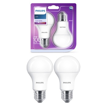 Set 2 becuri LED Philips, E27, 12.5W (100W), 1521 lm, A+, temperatura culoare 4000K Set 2 becuri LED Philips, E27, 12.5W (100W), 1521 lm, A+, temperatura culoare 4000K