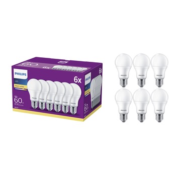 Set 6 becuri LED Philips, E27, 9W (60W), 806 lm, A+, lumina alba calda Set 6 becuri LED Philips, E27, 9W (60W), 806 lm, A+, lumina alba calda