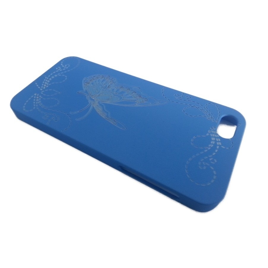 Husa Iphone 5 din Plastic Model Fluture Brodat Culoare Bleu