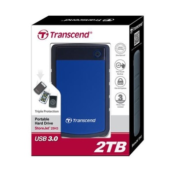 HDD extern Transcend 25H3B 2.5'' 2TB, USB3, Negru/albastru HDD extern Transcend 25H3B 2.5'' 2TB, USB3, Negru/albastru