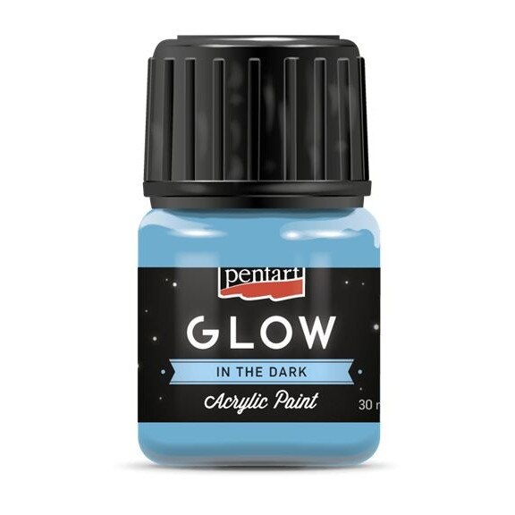 Vopsea acrilica fosforescenta pe baza de apa Pentart, GLOW in the dark - albastru, 30 ml