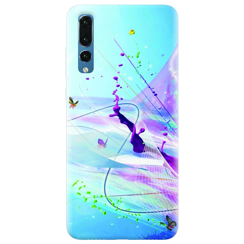 Husa silicon pentru Huawei P20 Pro, Artistic Paint Splash Purple Butterflies