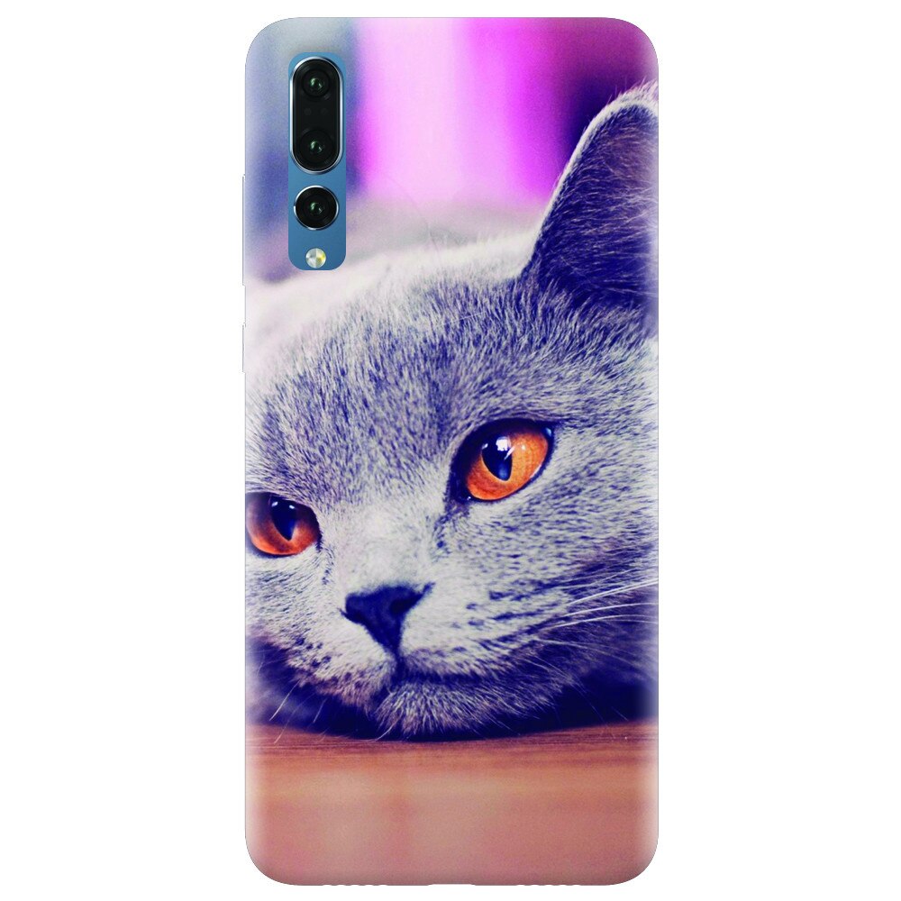 Husa silicon pentru Huawei P20 Pro, British Shorthair Cat Yellow Eyes Portrait