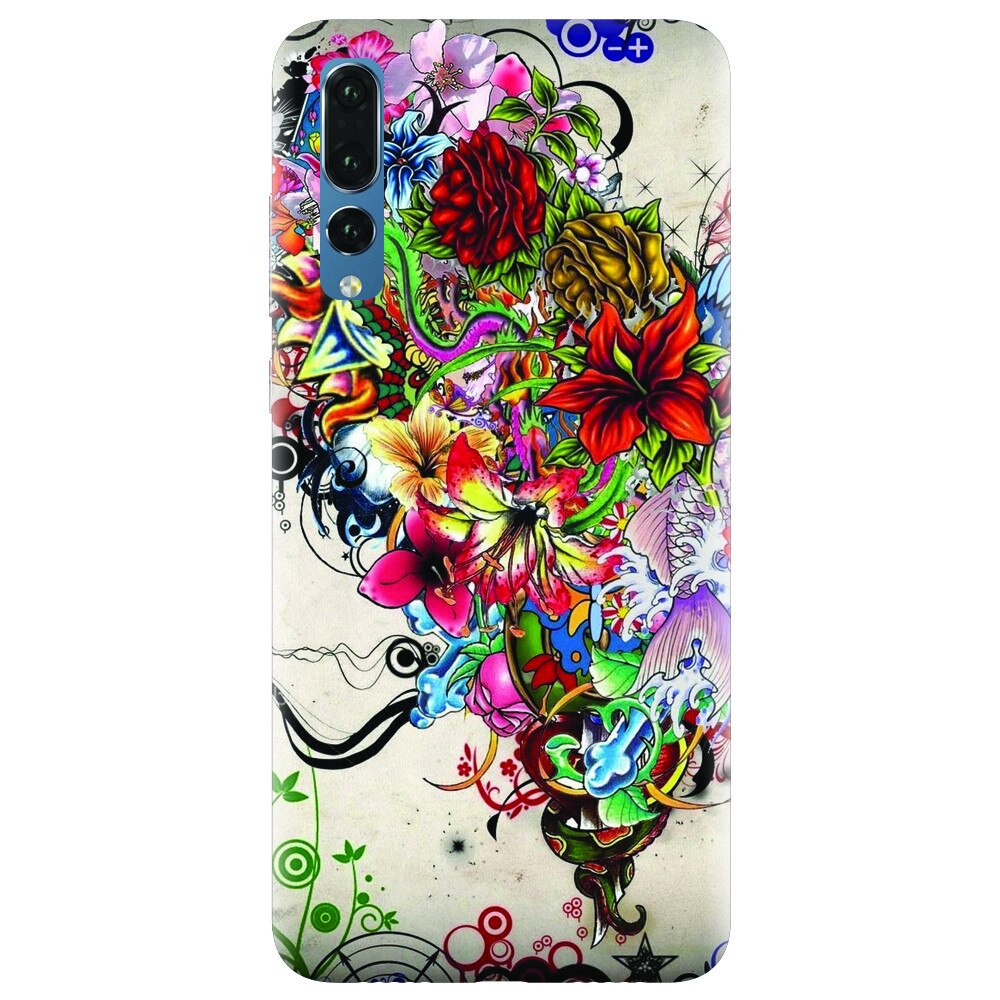 Husa silicon pentru Huawei P20 Pro, Abstract Flowers Tattoo Illustration