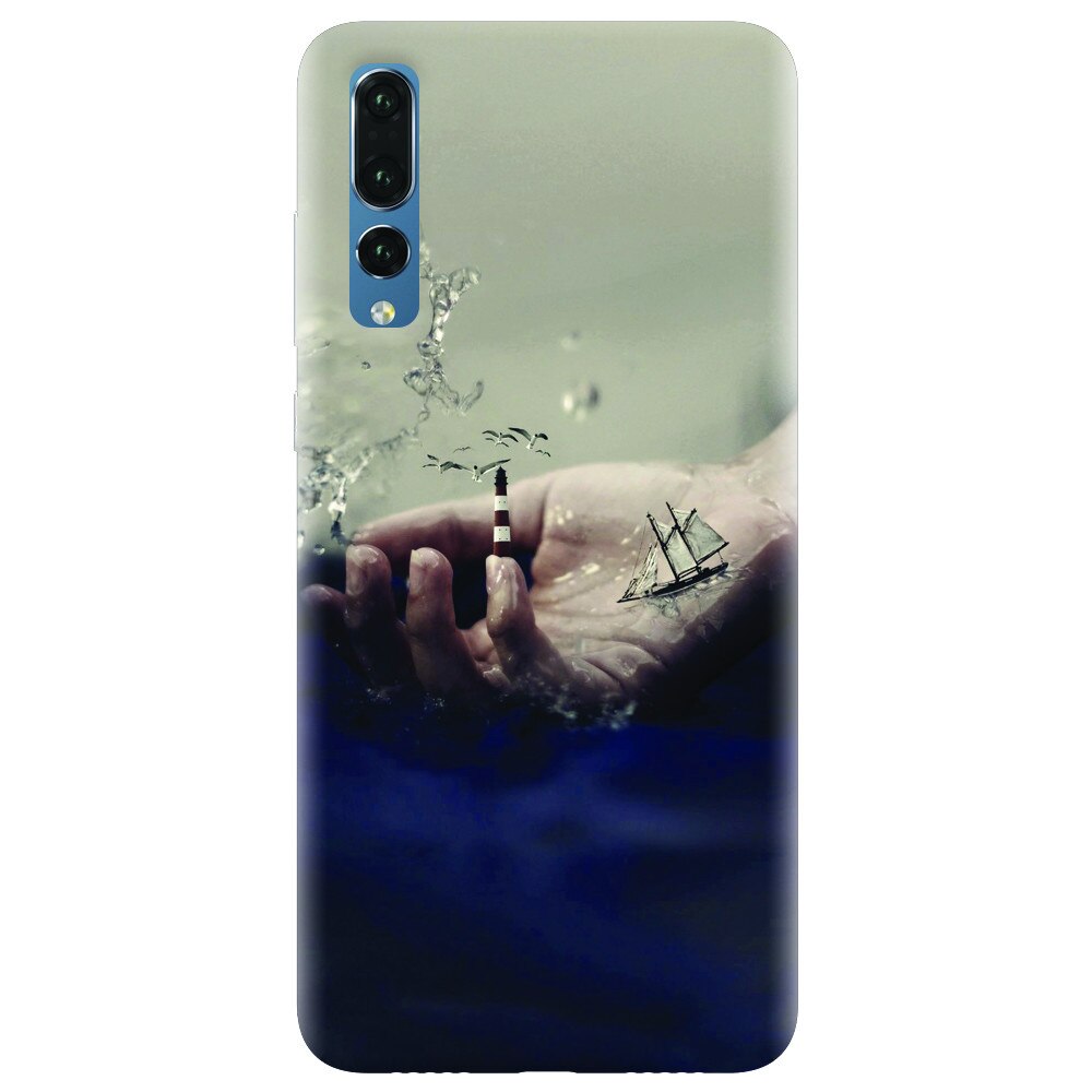 Husa silicon pentru Huawei P20 Pro, 3D Hand Ocean Render
